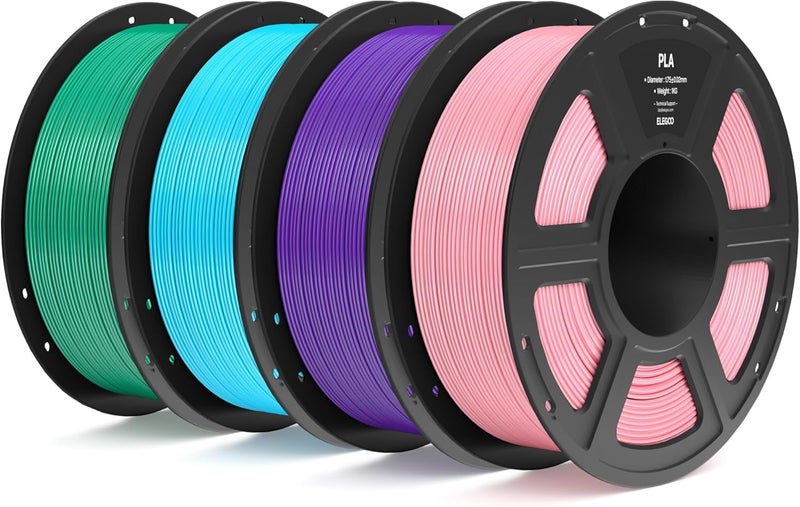ELEGOO حزمة خيوط PLA 1.75 مم 4 كجم، خيوط طابعة ثلاثية الأبعاد بدقة أبعاد +/- 0.02 مم، 4 قطع بكرة 1 كجم (2.2 رطل) تناسب معظم طابعات FDM ثلاثية الأبعاد (وردي، بنفسجي، أزرق سماوي، أخضر بحري) - Image 1